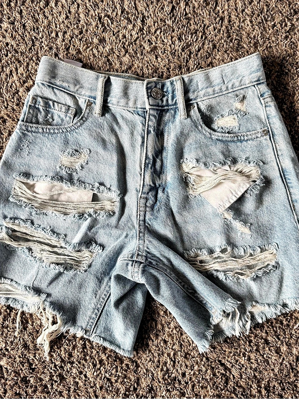 PacSun High Rise Relaxed Short Distressed Jean Shorts Blue Waist 23